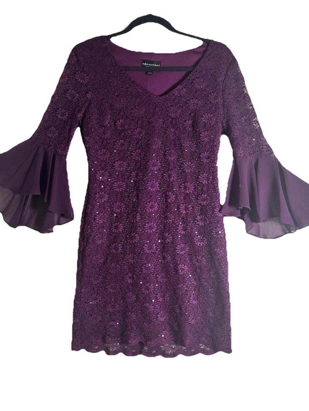 Connected Apparel Purple Floral Lace  Sheath Dress Y2K Cocktail Party Witchy 4p